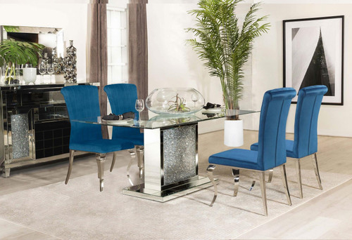 Marilyn 5-piece Rectangular Dining Set Mirror and Teal / CS-115571N-S5T