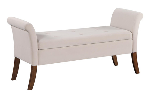 Farrah Upholstered Rolled Arms Storage Bench Beige and Brown / CS-910238