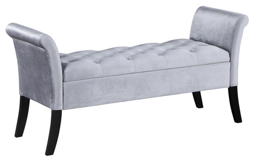 Farrah Upholstered Rolled Arms Storage Bench Silver and Black / CS-910239