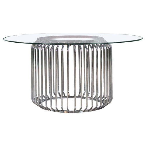 Veena 60" Round Glass Top Dining Table Clear and Chrome / CS-193430BG