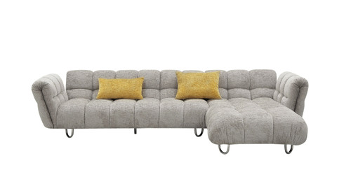 Divani Casa Jacinda - Modern Grey Fabric Right Facing Sectional Sofa with 2 Yellow Pillows / VGEV-23106-GRY-RAF