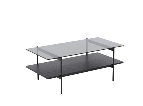 Modrest Conley - Mid-Century Modern Grey Glass + Black Ash Coffee Table / VGDWJ5934