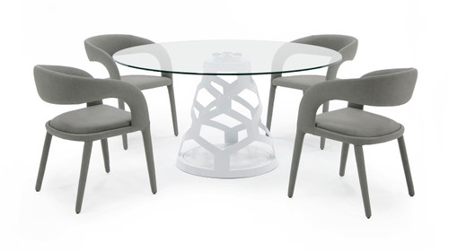 Modrest Lilly - Modern 12mm Round Glass + White Dining Table / VGNS-GD8800-12MM