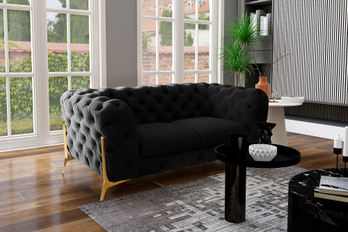 Divani Casa Quincey - Transitional Black Velvet Loveseat / VGKNK8520-LV-BLK