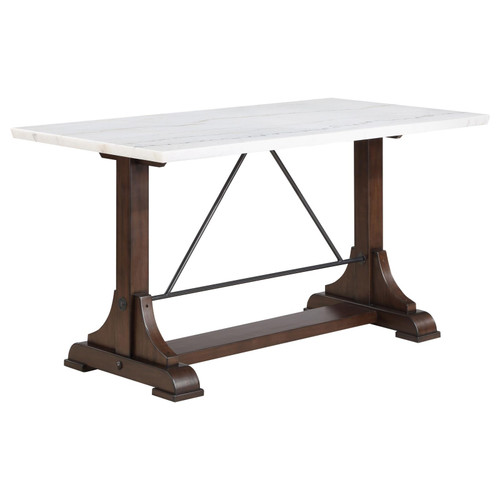 Aldrich Counter Height Trestle Base Dining Table with Genuine White Marble Top and Dark Brown / CS-182438