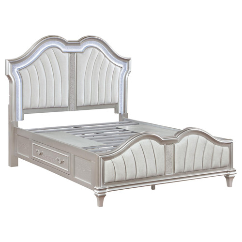 Evangeline Eastern King LED Storage Panel Bed Silver Oak / CS-223390KE