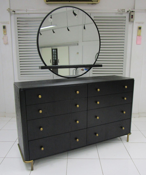 Arini Round Dresser Mirror with Shelf Black / CS-224334