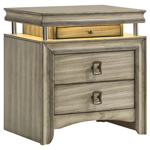 Giselle 3-drawer Nightstand Bedside Table with LED Rustic Beige / CS-224392