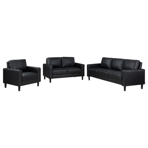 Ruth Upholstered Track Arm Faux Leather Loveseat Black / CS-508362