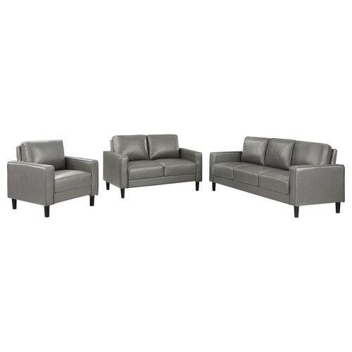 Ruth Upholstered Track Arm Faux Leather Sofa Grey / CS-508365