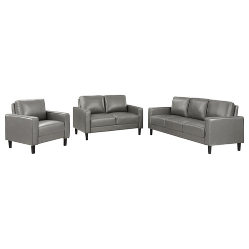 Ruth Upholstered Track Arm Faux Leather Loveseat Grey / CS-508366