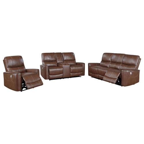 Greenfield Upholstered Power Reclining Sofa Saddle Brown / CS-610264P