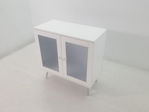 Nieta 2-tier Accent Cabinet with Glass Shelf White High Gloss and Chrome / CS-950396