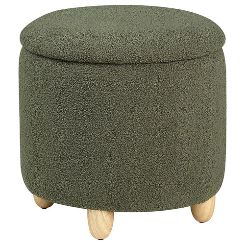 Valia Faux Sheepskin Upholstered Round Storage Ottoman Green / CS-910228