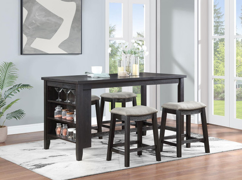 Elliston 5-piece Rectangular Counter Height Dining Set Dark Grey and Beige / CS-121168-S5