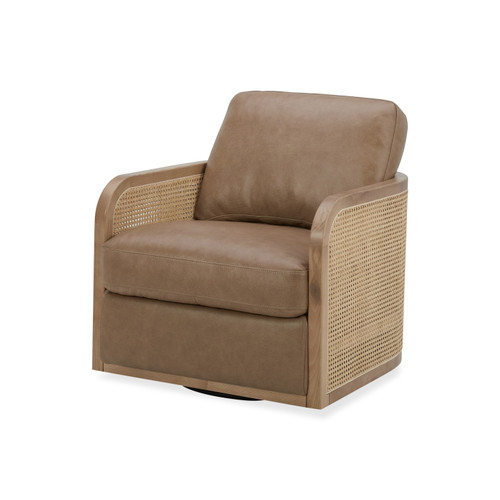 Divani Casa Danson - Modern Tan Leather + Wicker Swivel Accent Chair / VGKK-KF.A2090-SAND