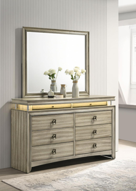 Giselle 8-drawer Bedroom Dresser with Mirror with LED Rustic Beige / CS-224393M