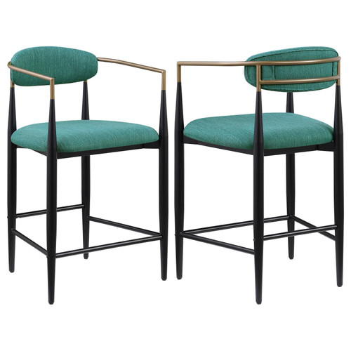 Tina Metal Counter Height Bar Stool with Upholstered Back and Seat Green (Set of 2) / CS-121185