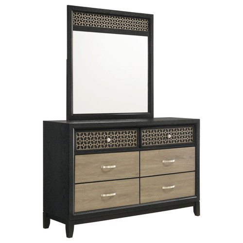 Valencia 6-drawer Dresser with Mirror Light Brown and Black / CS-223043M