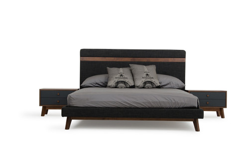 Queen Nova Domus Dali Modern Grey Fabric & Walnut Bed / VGMABR-31-BED-Q