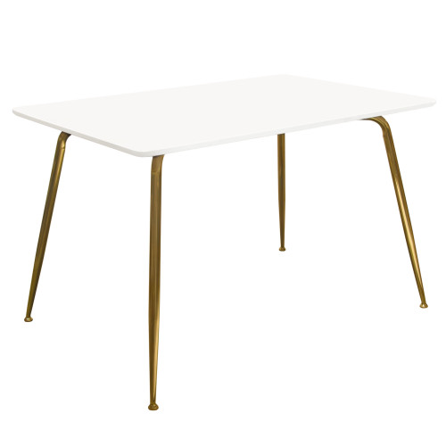 Chance White Lacquer Top Rectangular Dining Table w/ Brushed Gold Metal Legs / CHANCEDTWHGD