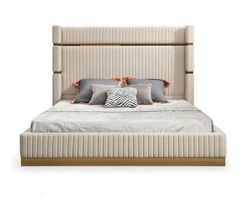 Eastern King Modrest Sterling Modern Beige Bonded Leather & Gold Bed / VGVCBD1901-BGE-EK