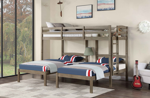 HORTENSE Triple Twin Bunk Bed, W. Gray / FOA-BK659GY-BED