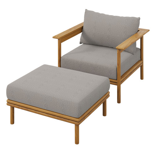 Wren Outdoor Patio Teak Wood Armchair and Ottoman Set / EEI-7067