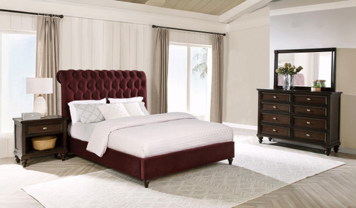 Devon 4-piece Full Bedroom Set Wine Red and Dark Oak / CS-360341F-S4
