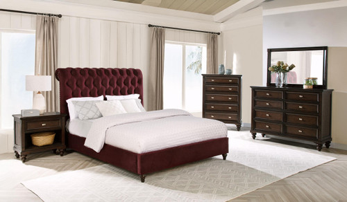 Devon 5-piece Queen Bedroom Set Wine Red and Dark Oak / CS-360341Q-S5