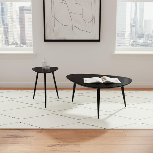Odessa 2-piece Triangular Coffee and End Table Set Black / CS-707918-S2