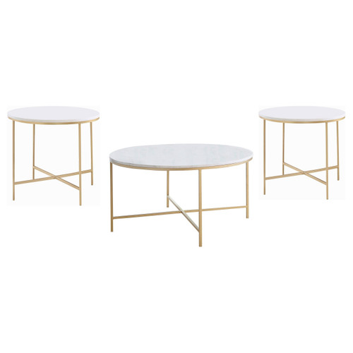 Ellison 3-piece Round Marble Coffee and End Table Set White / CS-723208-S3