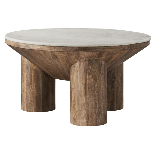 Ellison 33" Round Wood Coffee Table With Marble Top / EEI-7146