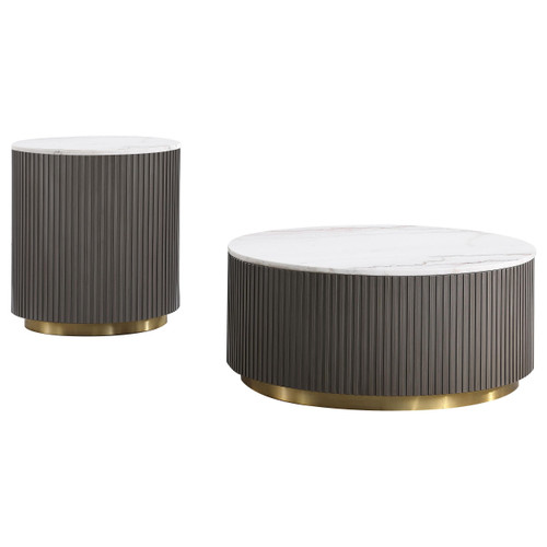 Jason 2-piece Round Marble Coffee and End Table Set White / CS-710418-S2