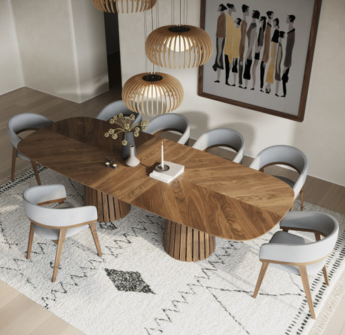 Modrest Truman - Mid-Century Modern Walnut Extendable Dining Table + 10 Chairs Set / VGMA-MIT-5346-MI-1240-11PC