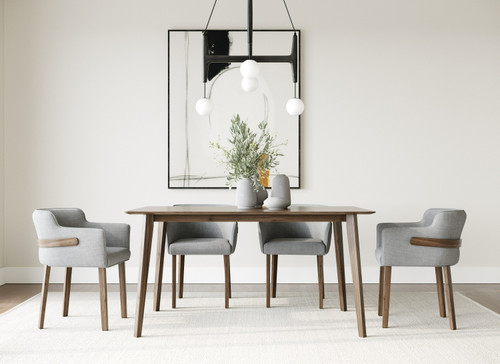 Modrest Castillo + Jordan - Modern Grey Fabric + Walnut 5-Piece Dining Set / VGMA-MIT-5303-5PC-SET