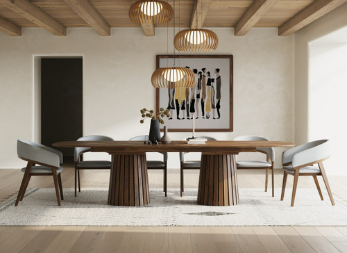 Modrest Truman - Mid-Century Modern Walnut Extendable Dining Table + 6 Chairs Set / VGMA-MIT-5346-MI-1240-7PC