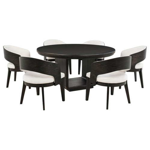 Leandro 7-piece Round Dining Table Set Burnished Black / CS-115390-S7A