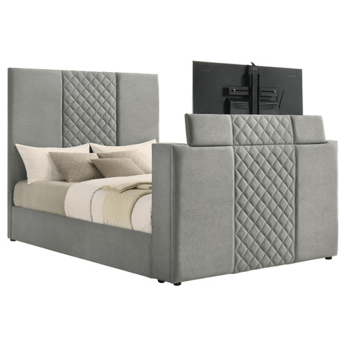 Tara 61-inch Upholstered Queen Panel TV Bed Grey / CS-315994Q