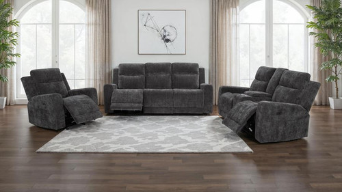 Kennett 3-piece Chenille Power Reclining Sofa Set Dark Grey / CS-610154P-S3
