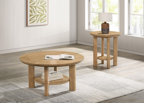 Ottowa 2-piece Round Wood Coffee Table Set Washed Oak / CS-706298-S2