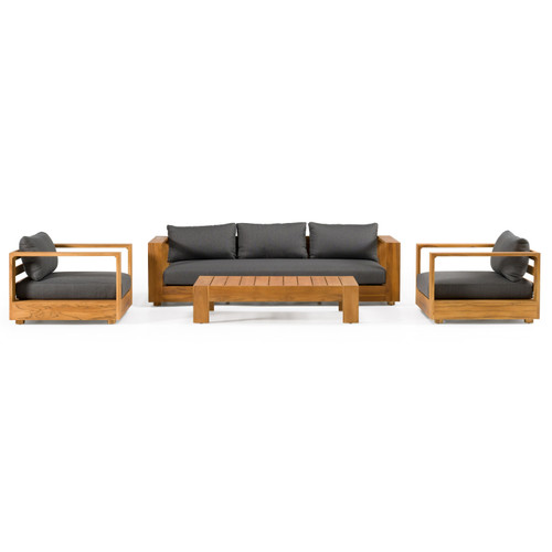 Renava Santorini - Outdoor Grey Olefin Fabric + Natural Teak Sofa Set / VGEF-CROVIE-SET
