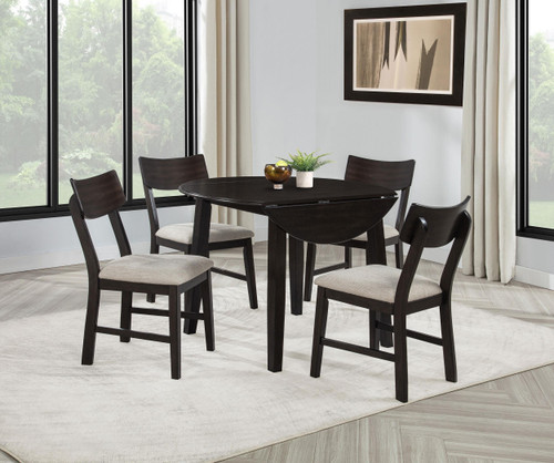 Catley 5-piece Round Drop Leaf Dining Table Set Dark Coffee / CS-150350