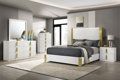 BASILDON Queen Bed, White/Gold / FM7271WH-Q-BED