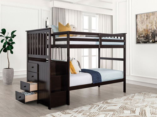 ONTARIO Twin/Twin Bunk Bed, Espresso / FM-BK102ES-T-BED