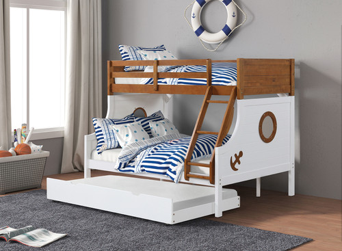 NAUTIA Twin/Full Bunk Bed, Oak/White / FM-BK629AK-BED