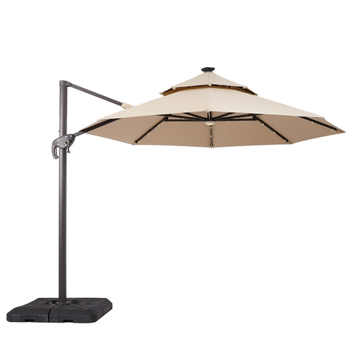NUTI 10' Round Umbrella, LED Light, Tan / LA-A031BG