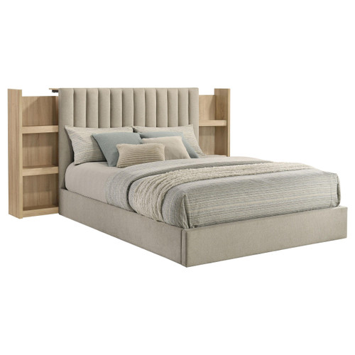 Arielle Queen Bookcase Panel Storage Bed Light Oak / CS-223111Q