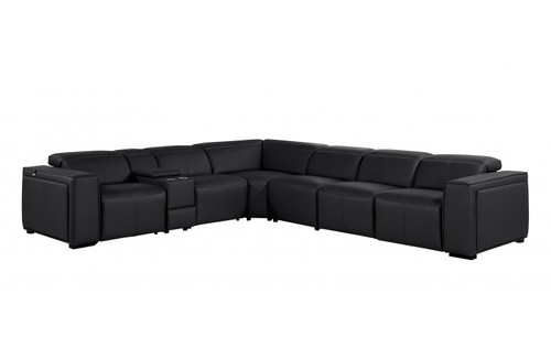 DivanItalia 1224 Black 7PC Genuine Italian Leather Sectional Sofa