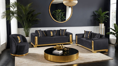 Valdosta Loveseat, Black/Gold / FM67001BK-LV